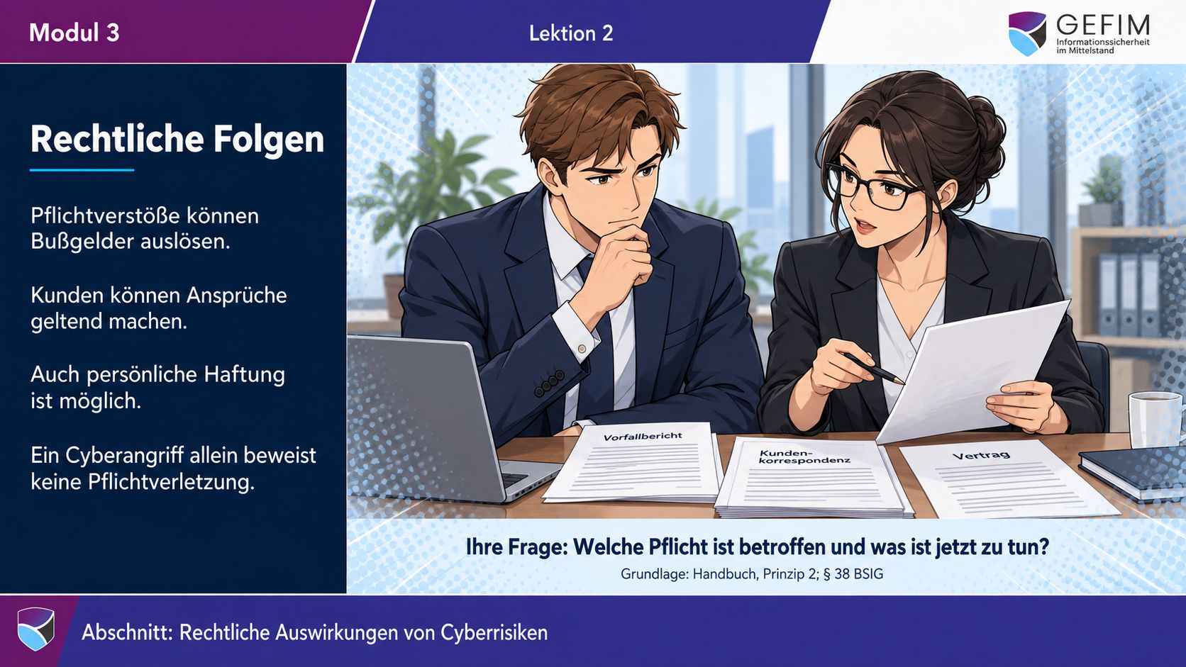 Lektionsfolie Rechtliche Folgen: Bußgelder, Kundenansprüche und persönliche Haftung sind bei Pflichtverstößen möglich